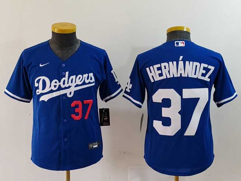 Youth Los Angeles Dodgers #37 Teoscar Hernandez Number Blue Cool Base Stitched Jersey->mlb youth jerseys->MLB Jersey